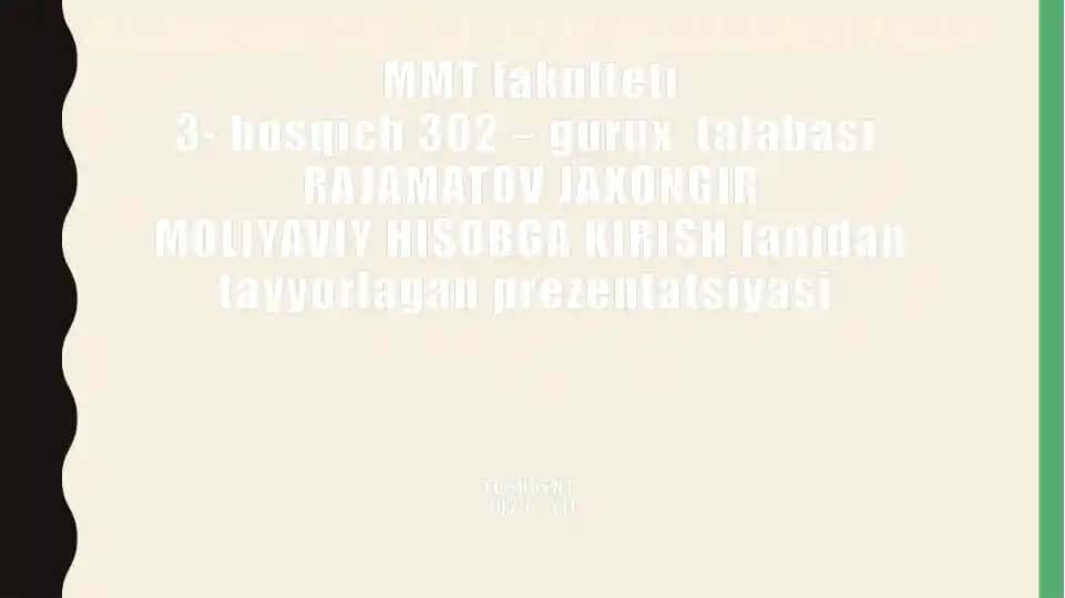 Moliyaviy Hisob-kitob va Kapital (Fondi)