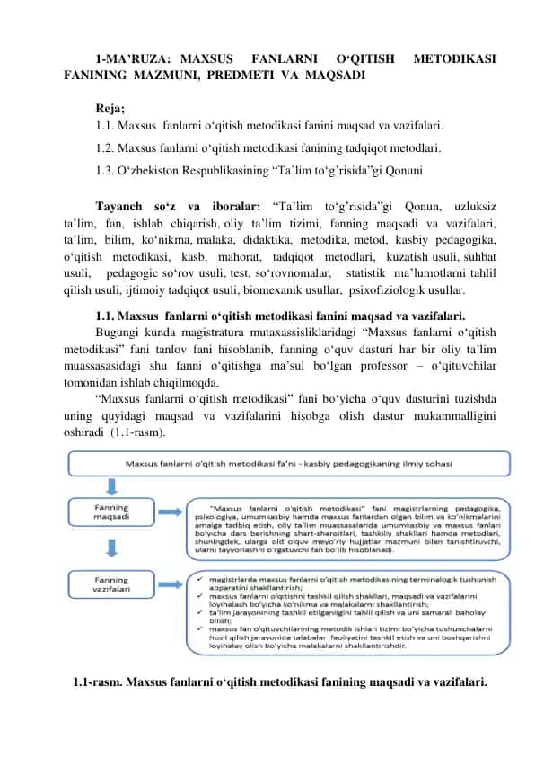 MA’RUZA: MAXSUS FANLARNI O‘QITISH METODIKASI