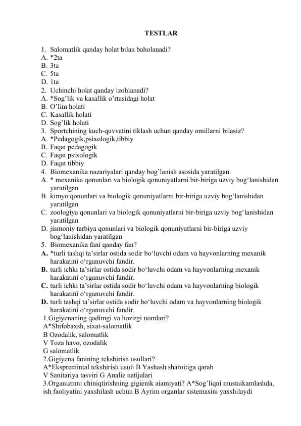 Biomexanika testlari