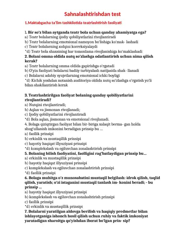 Maktabgacha ta’lim tashkilotida teatrlashtirish faoliyati