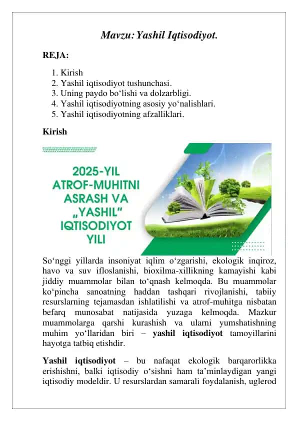Yashil Iqtisodiyot