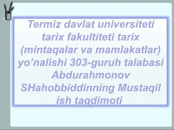 Shahobiddin Abdurahmonovning "Mustaqilish Taqdimoti"