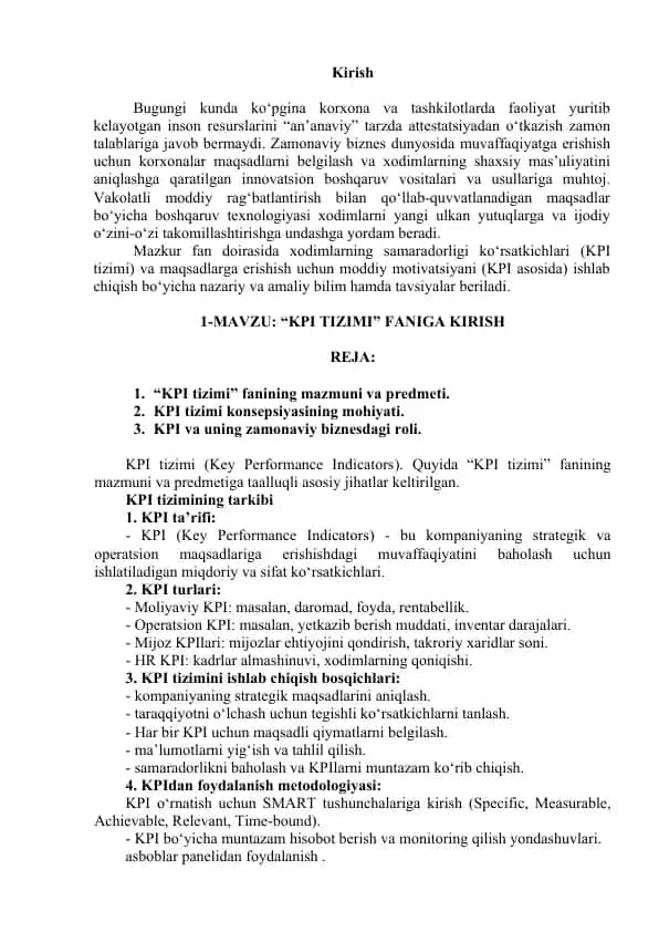 KPI tizimi