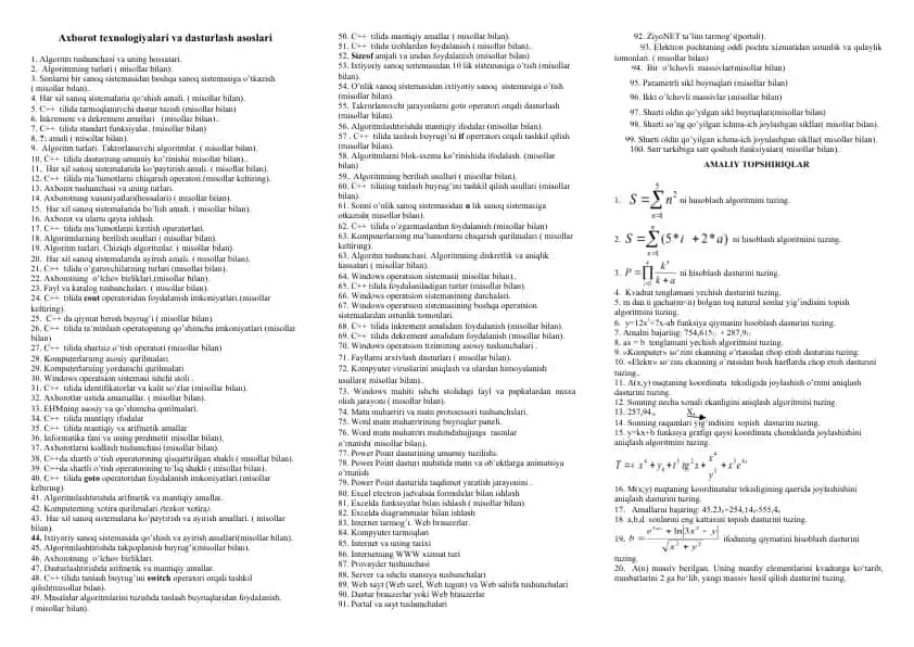 Axborot texnologiyalari va dasturlash asoslari