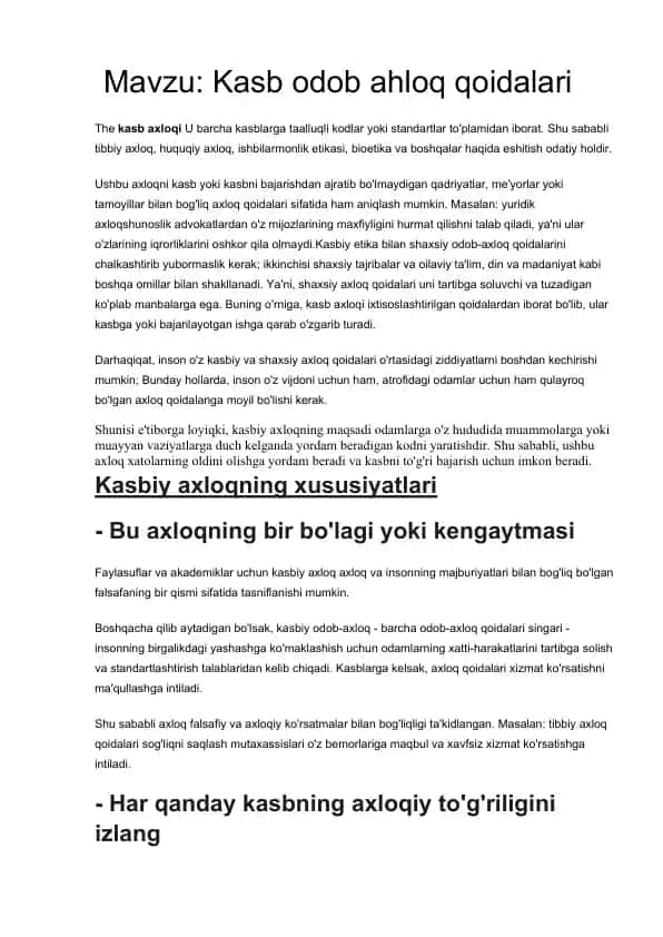 Kasb Odob Ahloq Qoidalari