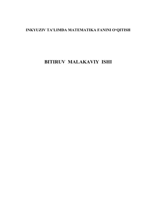 Inklyuziv ta’limda matematika fanini o‘qitish