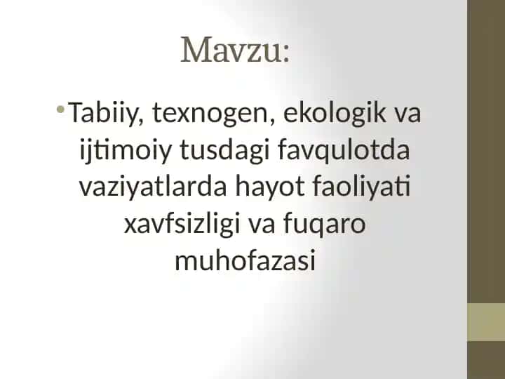 Tabiiy, texnogen, ekologik vaijtimoiy