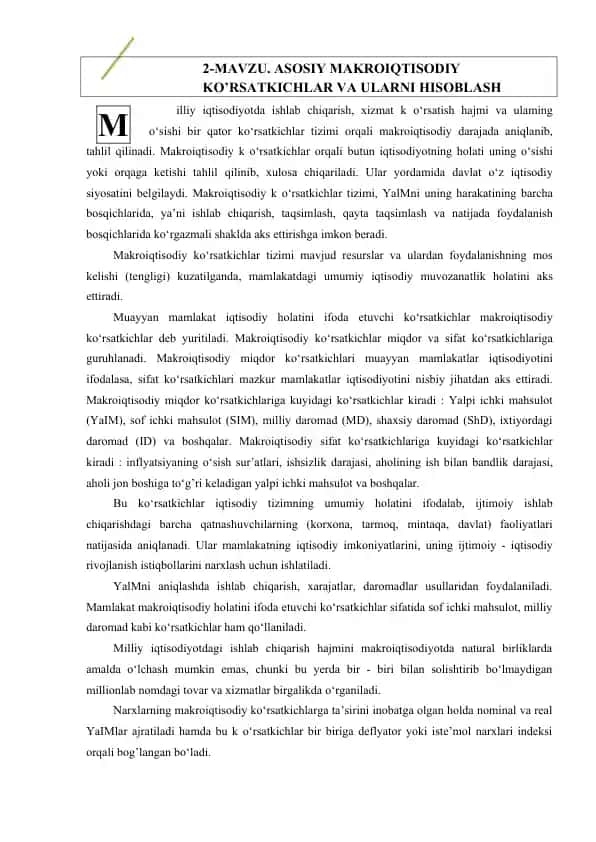 Makroiqtisodiy ko‘rsatkichlar tizimi
