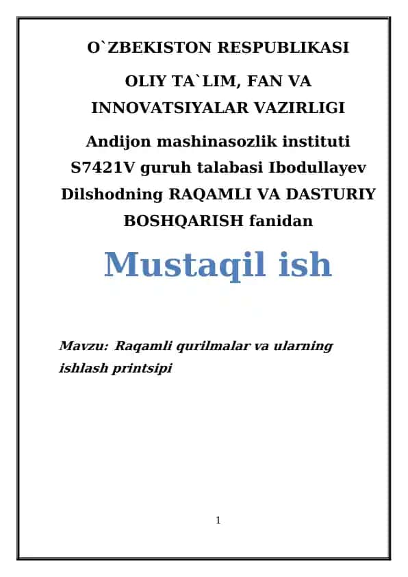 Raqamli qurilmalar va ularning ishlash printsipi