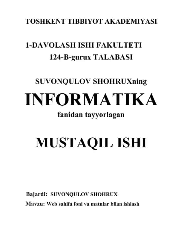 Web sahifa foni va matnlar bilan ishlash