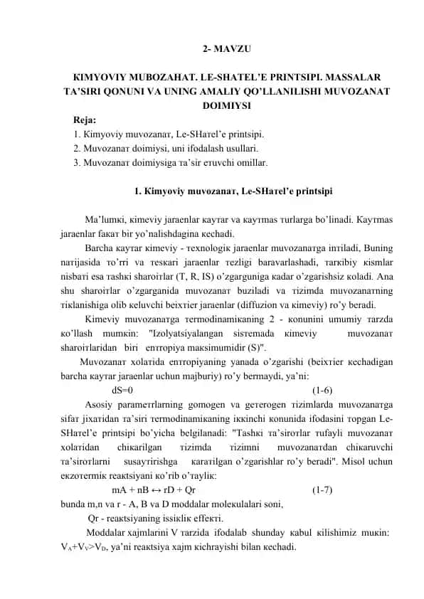 Kimyoviy muvozanat va Le-Chatelier printsipi
