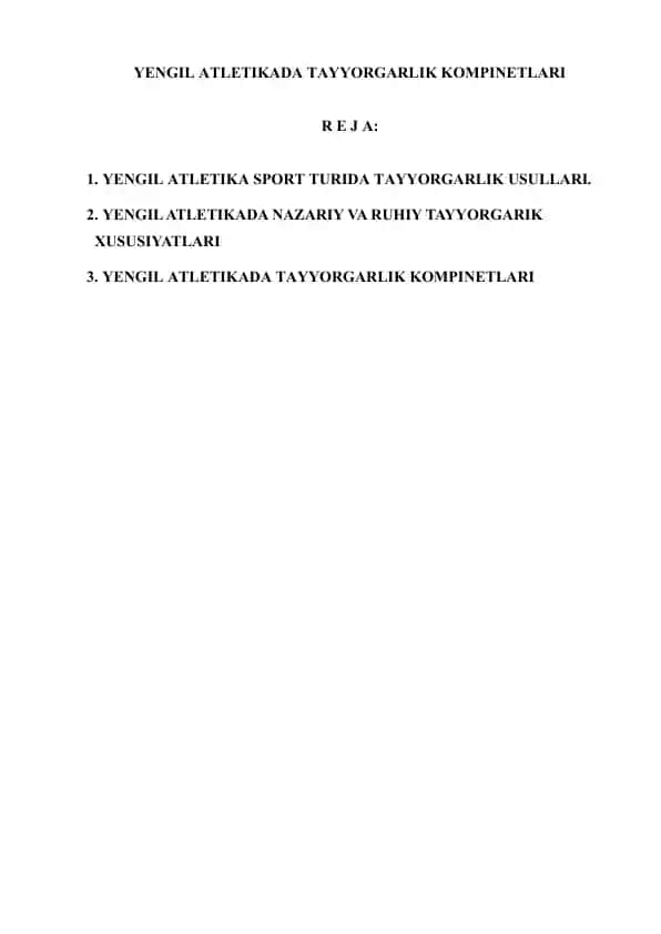 YENGIL ATLETIKADA TAYYORGARLIK KOMPINETLARI