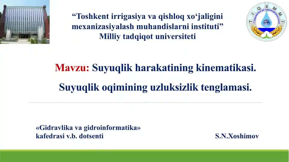 "Gidravlika va Gidroinformatika"