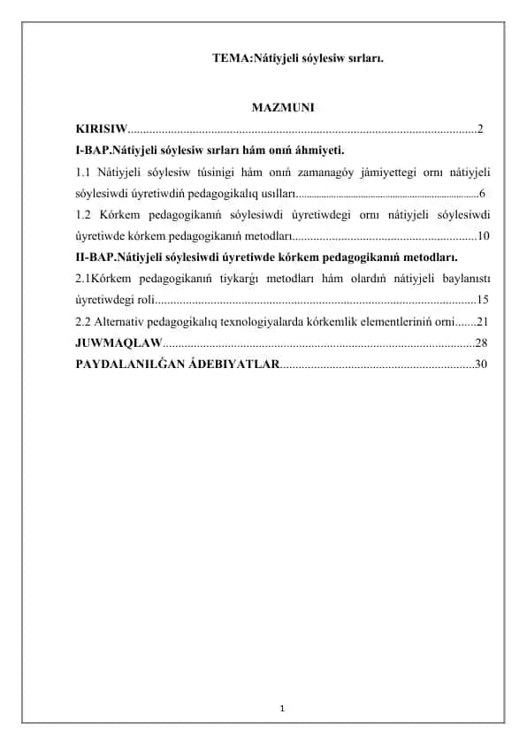 Nátiyjeli sóylesiw sırları