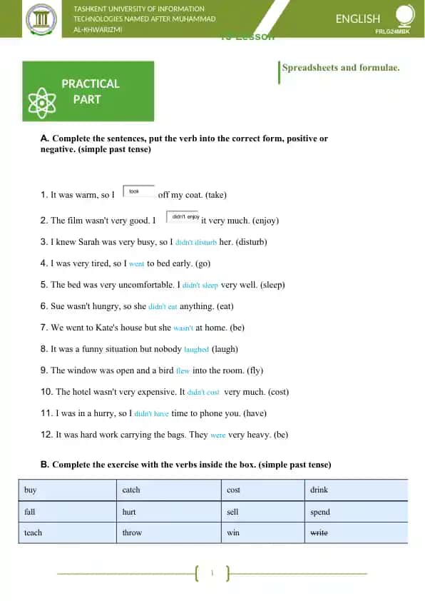 English Practical Grammar Exercises