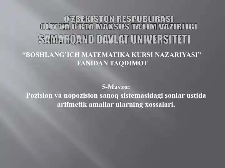 BOSHLANG`ICH MATEMATIKA KURSI NAZARIYASI