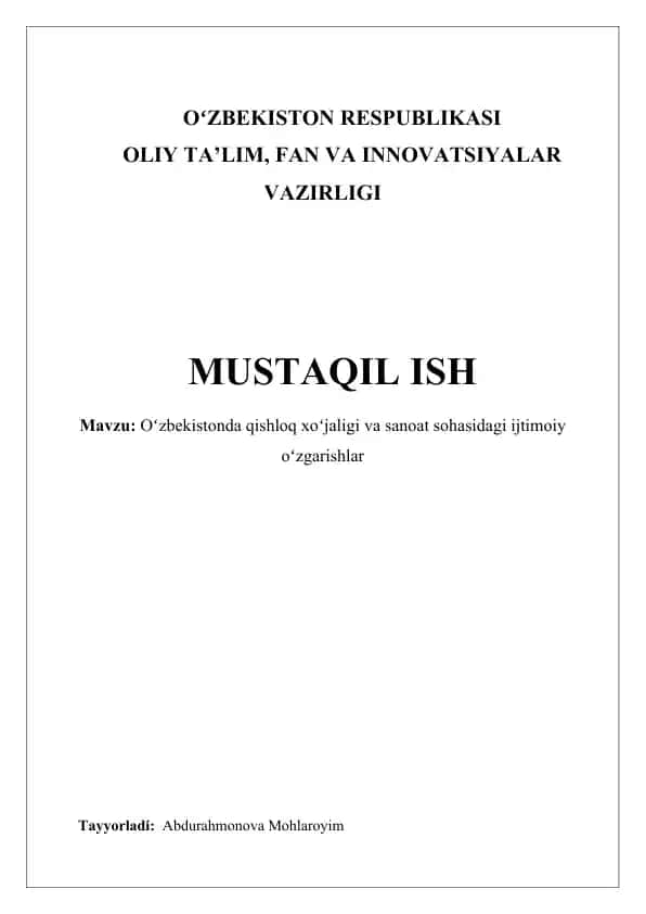 Oʻzbekistonda qishloq xoʻjaligi va sanoat sohasidagi ijtimoiy oʻzgarishlar
