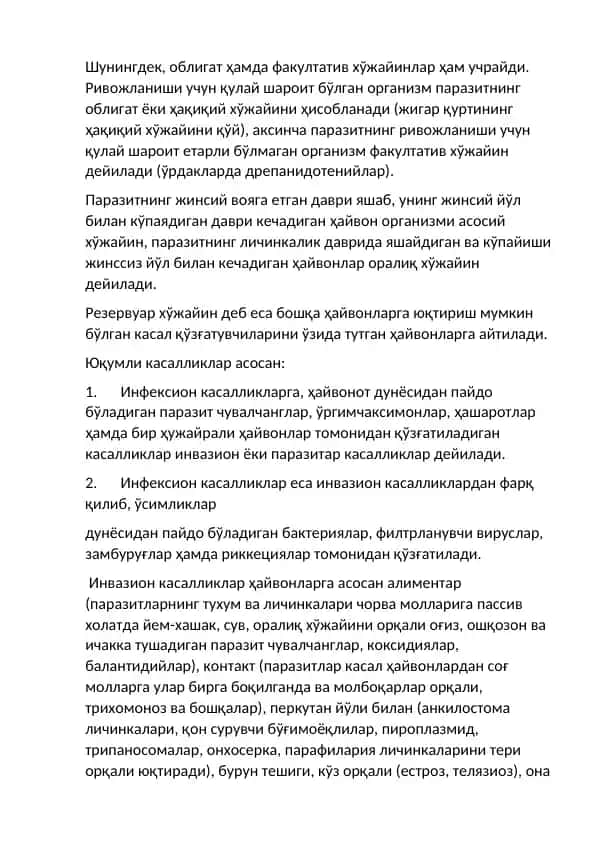 Parazitlar va ularning Kasalliklar