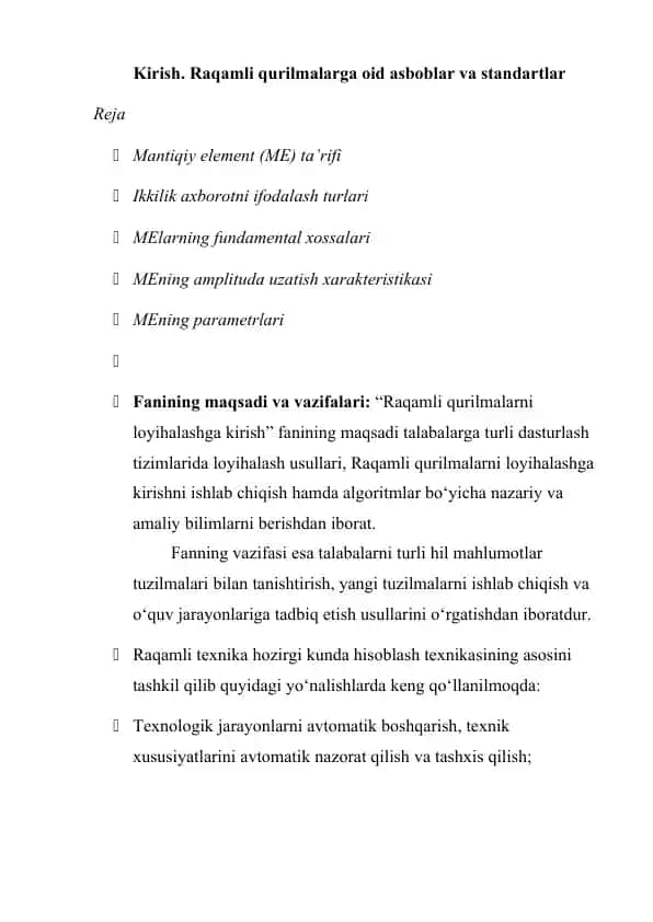 Raqamli qurilmalarga oid asboblar va standartlar
