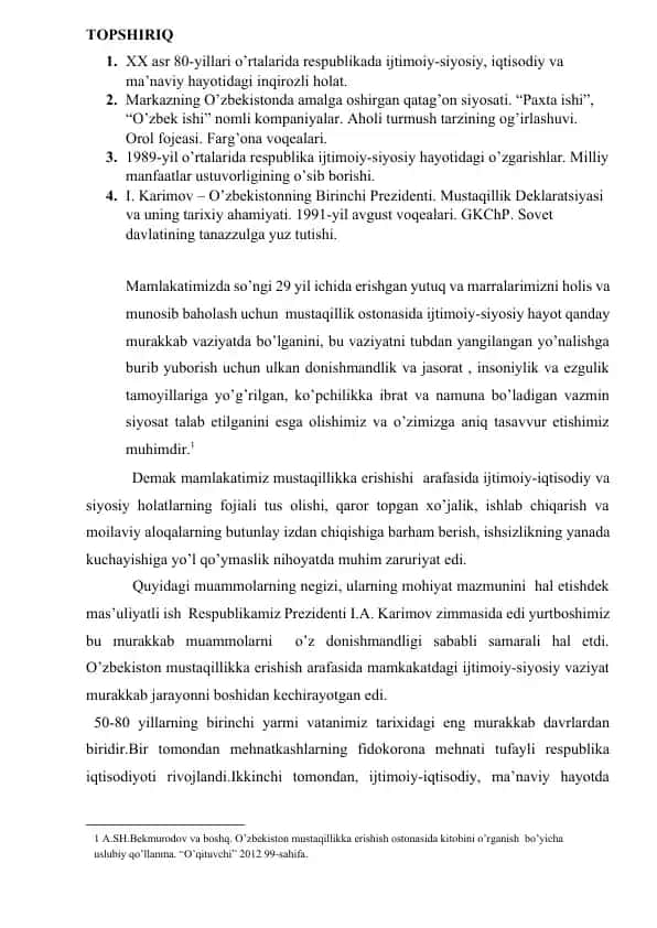 O'zbekistonning Mustaqillik Davri