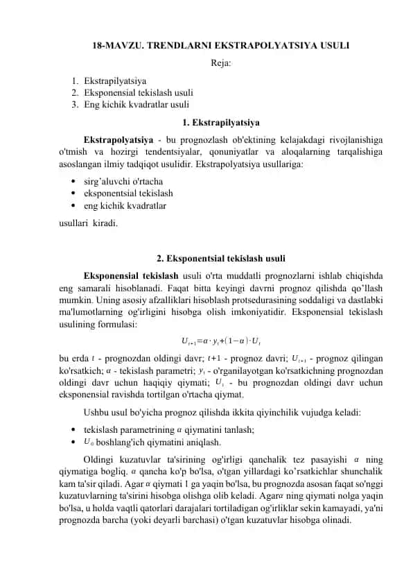 Trendlarni Ekstrapolyatsiya Usuli