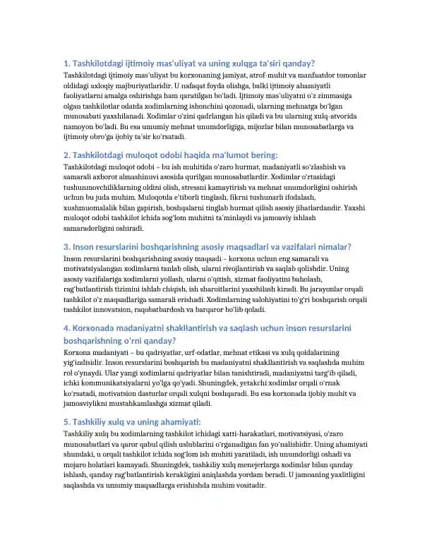 Tashkilotdagi ijtimoiy mas'uliyat va uning xulqga ta'siri
