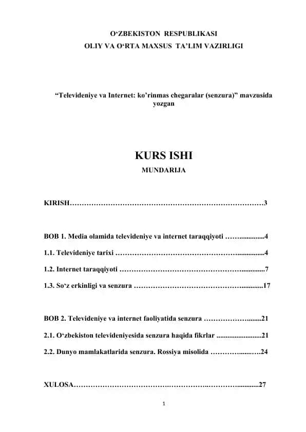 Televideniye va Internet: ko’rinmas chegaralar (senzura)