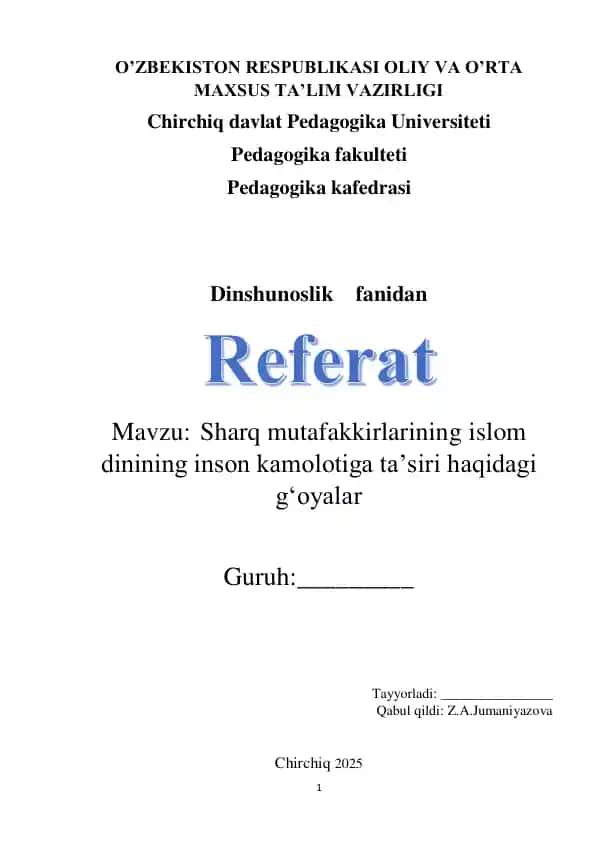 Sharq mutafakkirlarining islom dinining inson kamolotiga ta'siri haqidagi g'oyalar