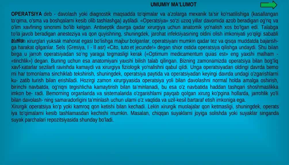 Operatsiya turlari va tasnifi