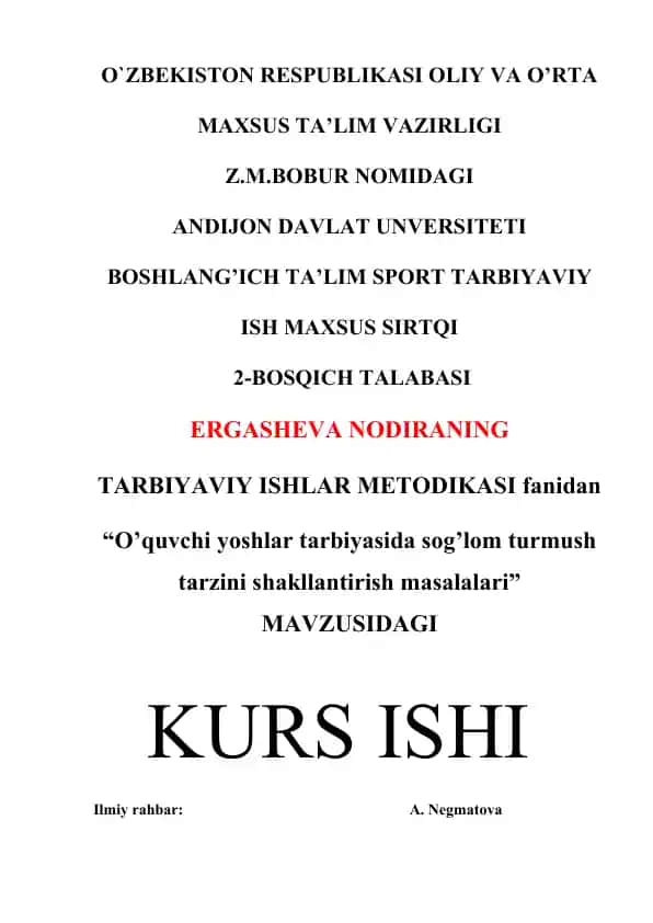 "O'quvchi yoshlar tarbiyasida sog’lom turmush tarzini shakllantirish masalalari"