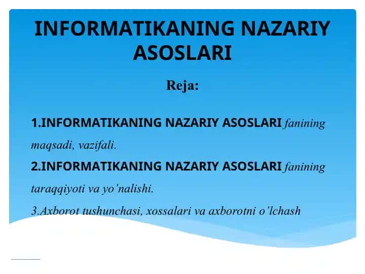 INFORMATIKANING NAZARIY ASOSLARI