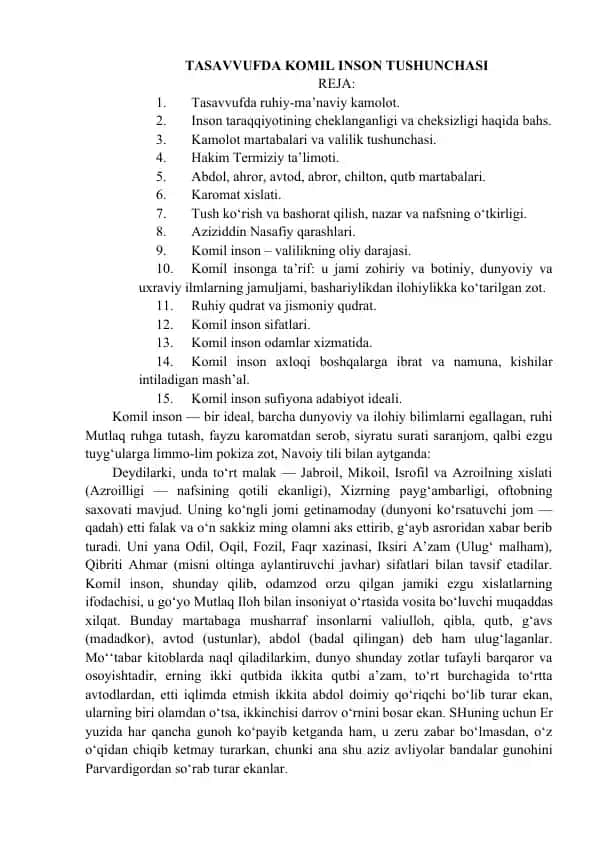 Tasavvufda Komil Inson Tushunchasi