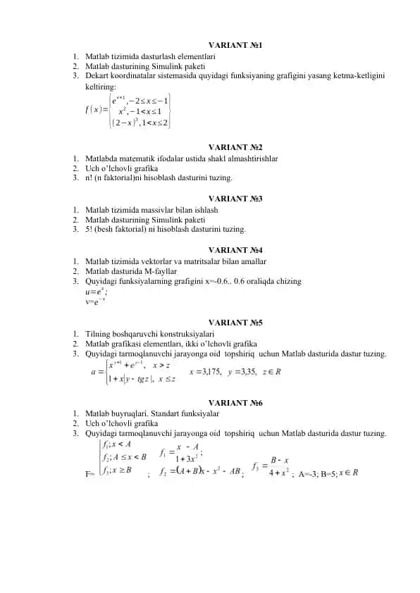 Matlab dasturlarining grafiga chizish