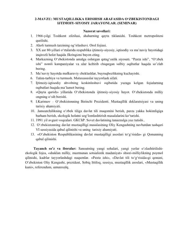 O‘zbekistondagi Ijtimoiy-Siyosiy Jarayonlar