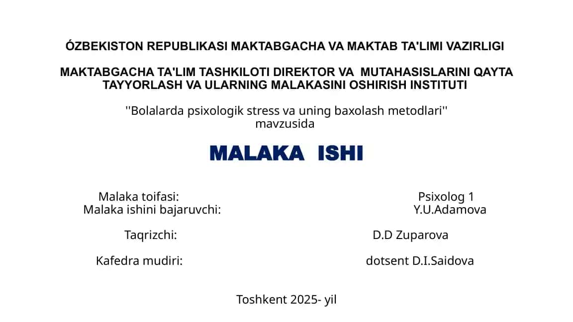 Bolalarda psixologik stress va uning baholash metodlari