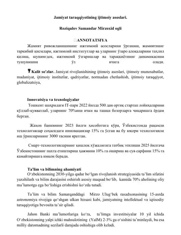 Jamiyat taraqqiyotining ijtimoiy asoslari