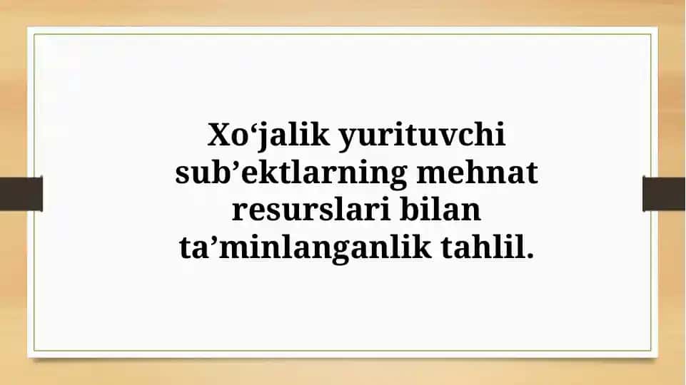 Xoʻjalik yurituvchi subʼektlarning mehnat resurslari bilan taʼminlanganlik tahlili