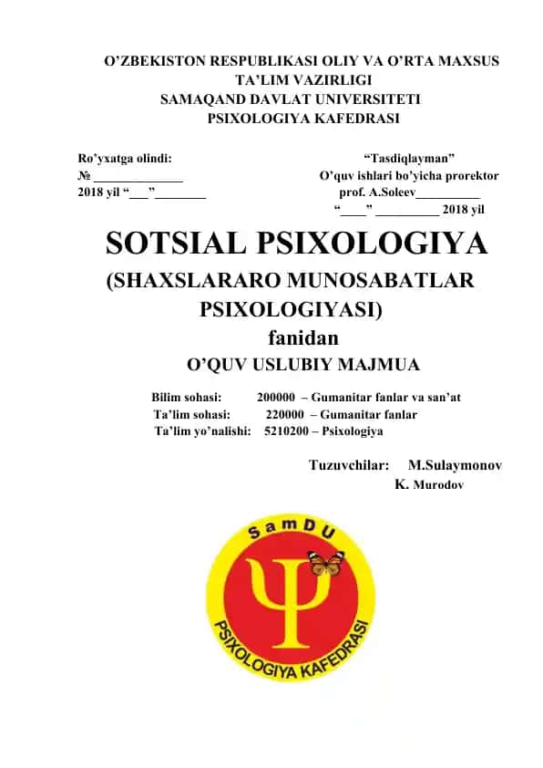 Sotsial Psixologiya (Shaxslararo Munosabatlar Psixologiyasi)