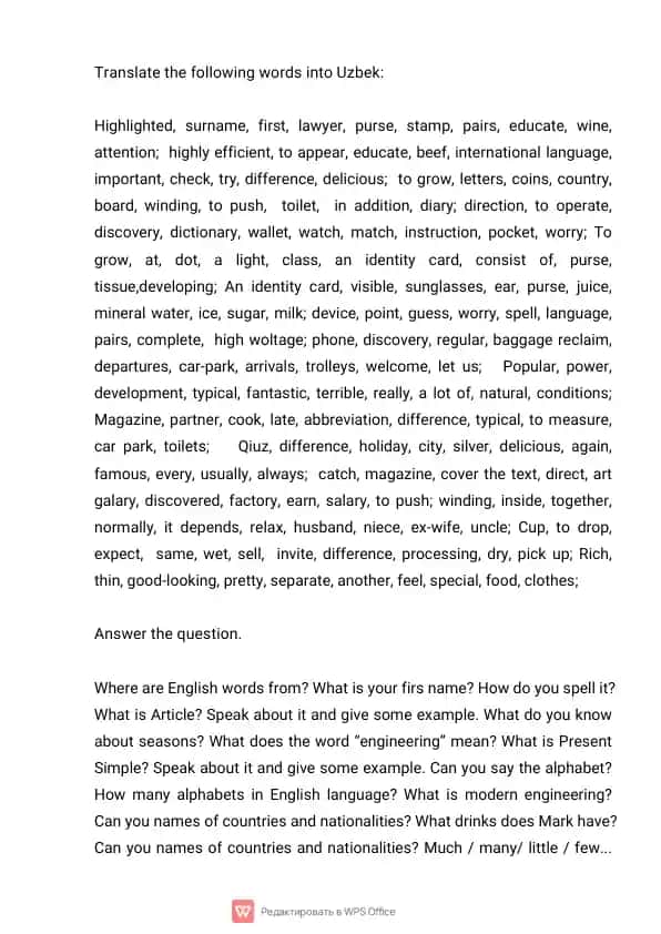 Translating English Words into Uzbek