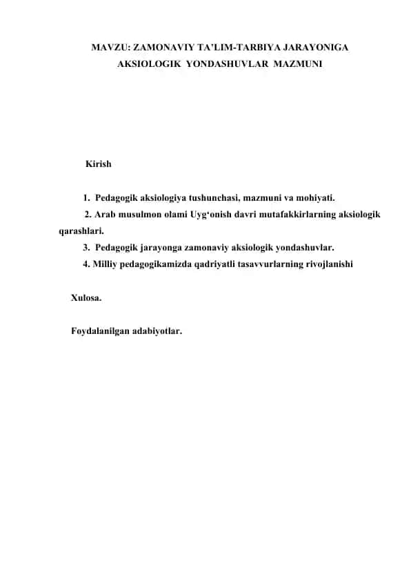 Zamonaviy ta'lim-tarbiya jarayoniga aksiologik yondashuvlar mazmuni