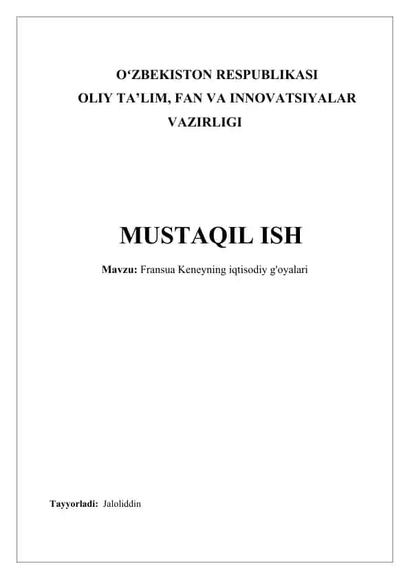 Fransua Keneyning iqtisodiy g'oyalari