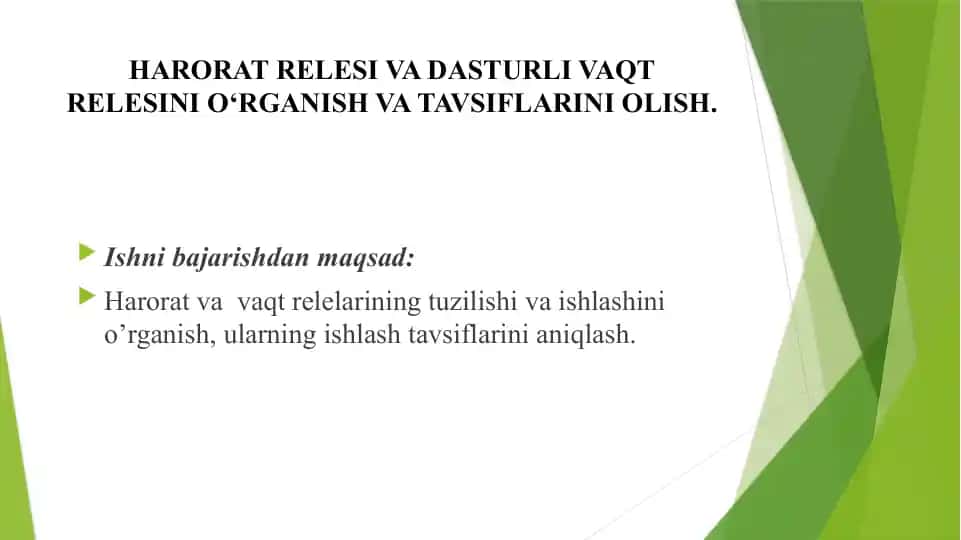 Harorat Relesi va Dasturli Vaqt Relesini O‘rganish va Tavsiflarini Olish