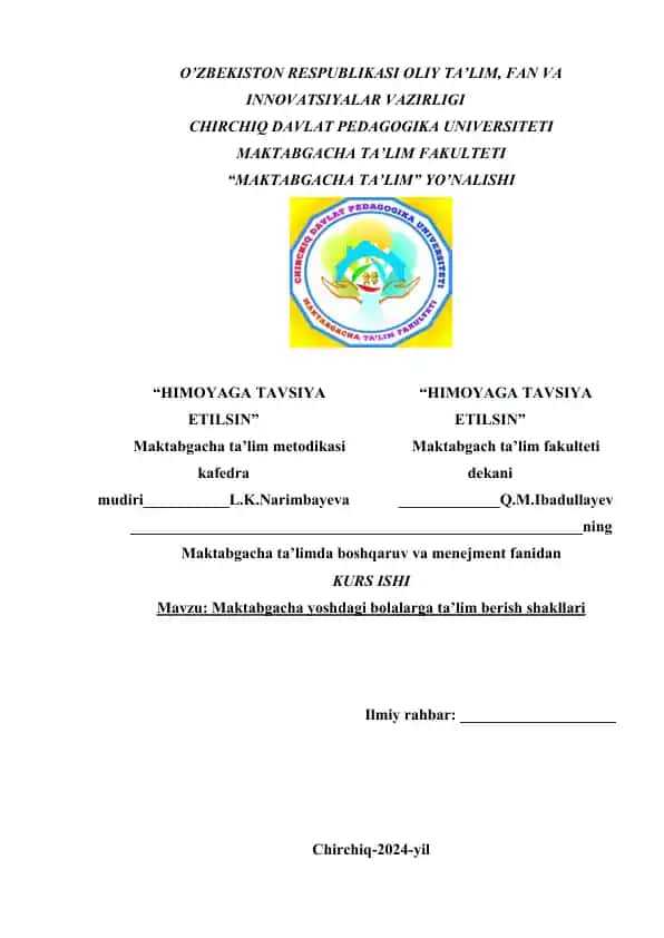 Maktabgacha yoshdagi bolalarga ta’lim berish shakllari