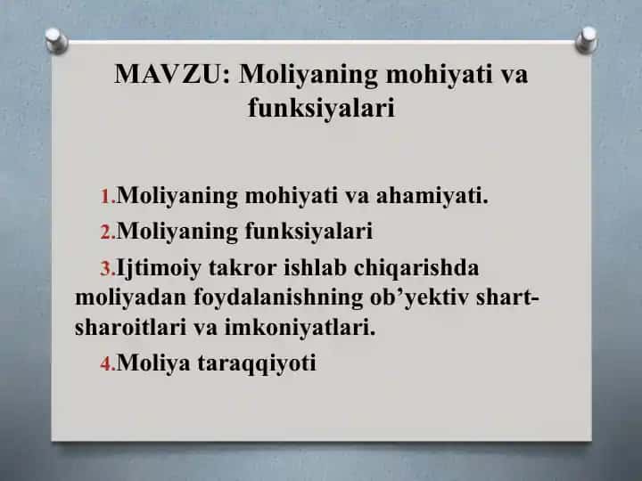 Moliyaning mohiyati va funksiyalari