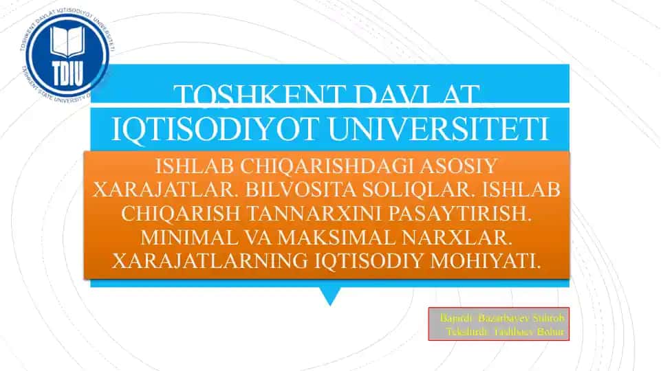 TOSHKENT DAVLATIQTISODIYOT UNIVERSITETI