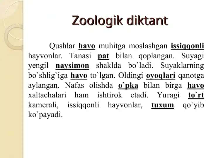 Zoologik diktant