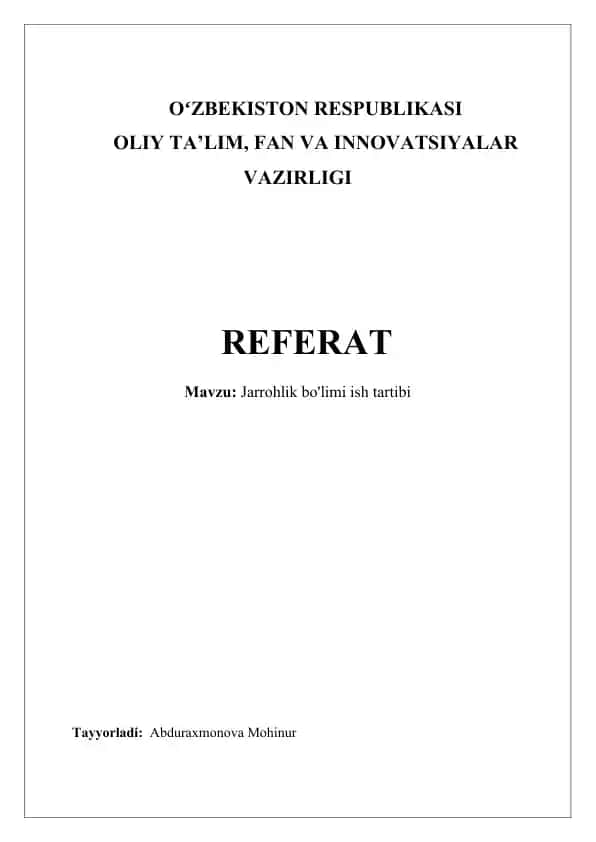 Jarrohlik bo'limi ish tartibi