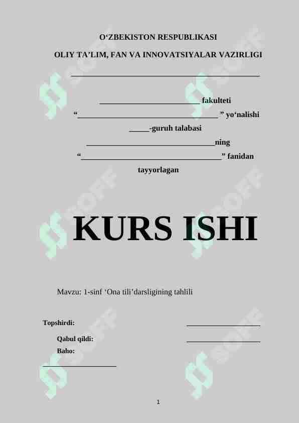 1-sinf ‘Ona tili’darsligining tahlili