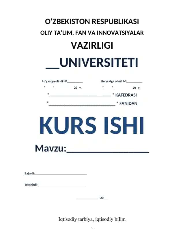 KURS ISHI Mavzu: Iqtisodiy tarbiya