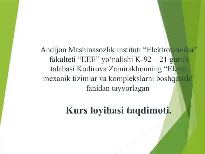 Elektr mexanik tizimlari va kompleks boshqarish kursi